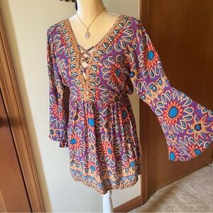 Angie Multicolor Bohemian Mini Dress